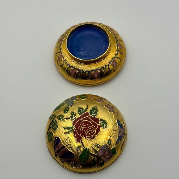 Cloisonné Enamel With Floral Design Round Box , Trinket Box - Picture 6 of 7